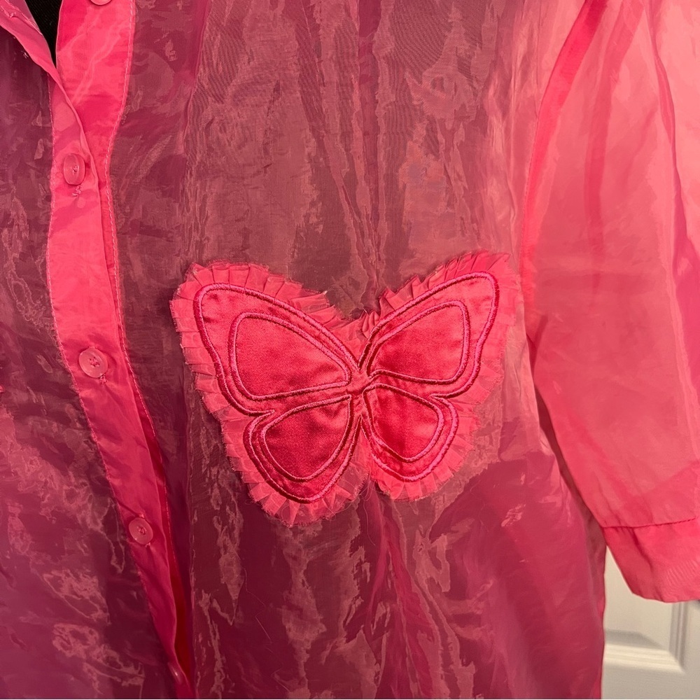 Labelrail X Pose And Repeat Pink Sheer Butterfly Blouse Sz 14 Y2K Coquette Colab - Picture 4 of 8